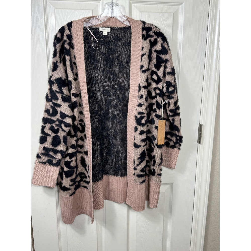 Debut Leopard Print Cardigan Open Front Fuzzy Knit Sweater Mob Wife XS